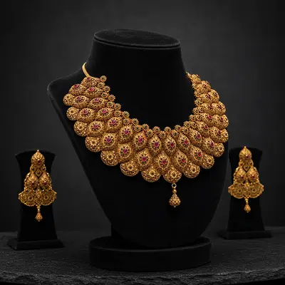 Maharani Heritage Collar Gold Necklace & Earrings Set