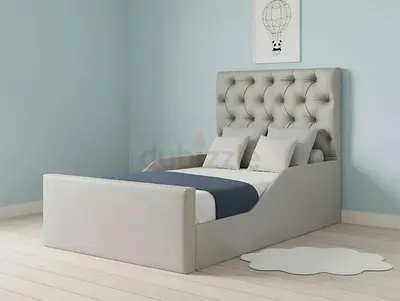 Upholstered Single Bed with Tufted Headboard - Light Grey