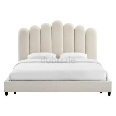 Modern Grey Upholstered Bed Frame with Headboard - Queen