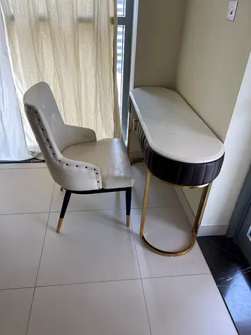 White Faux Leather Accent Chair with Marble Top Console Table (Set)