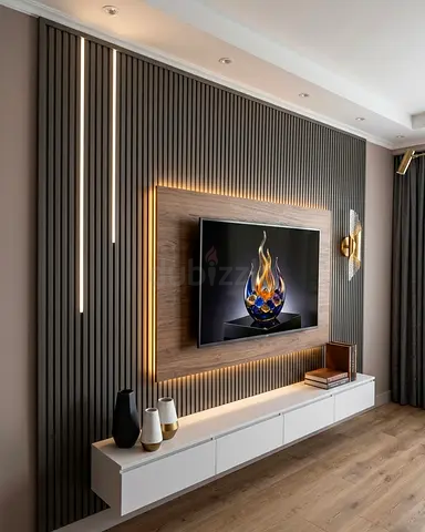 Modern wall-mounted TV wall unit entertainment panel with floating console