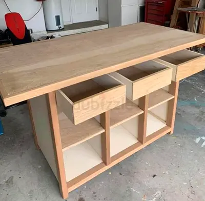 Solid Wood Kitchen Island with Storage Shelves and Drawers - Handmade