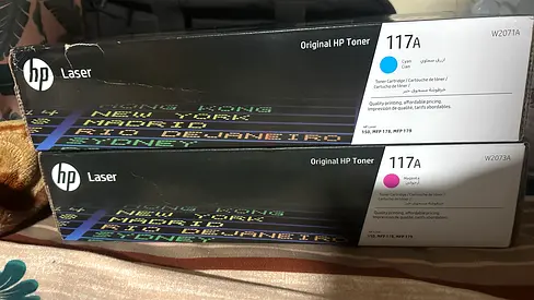 Set of 2 Original HP 117A Toner Cartridges (Cyan + Magenta) brand new