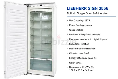 Liebherr SIGN 3556 Built-in Single Door Refrigerator - 297L, White