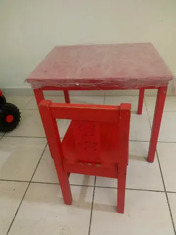 Ikea Red wooden kids study table and chair set - small study set
