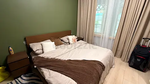 Queen wooden bed frame with mattress and bedside tables - good condition with 2 night stand