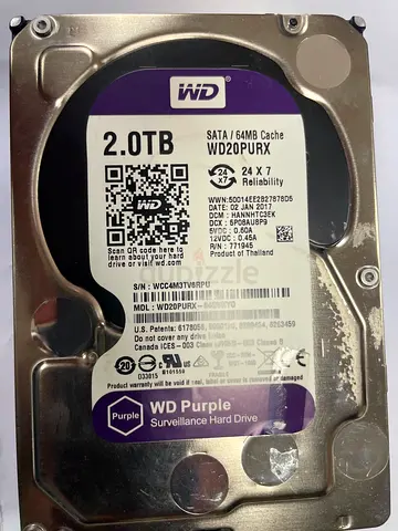 WD Purple 2TB Surveillance HDD - 3.5 inch (Used) cctv hdd