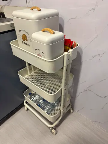 3-Tier Rolling Kitchen Trolley Cart - White, Good Condition
