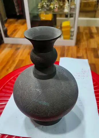 Hand-engraved Brass Decorative Vase 18cm height