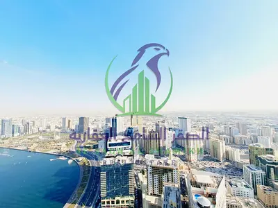 افخم ثلاث غرف وصالة للاجار في المجاز ثلاث على قناة القصباء اطلالة بحرية مباشرة شهر مجاني باركن مجاني جيم ومسبح