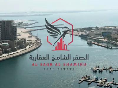 Larger sea view, two bedrooms and a living room with wardrobes + balcony, parking + free gym and swimming pool, easy access to Dubai, for rent in Al K