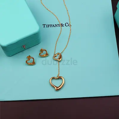 Tiffany & Co. Elsa Peretti Open Heart 18k Yellow Gold Necklace & Earrings Set