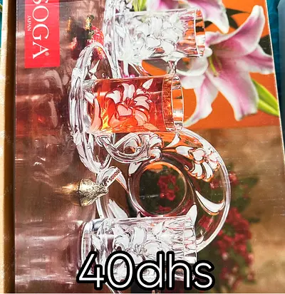 Glass Tea/Coffee Cup Set with Tray - New in Box