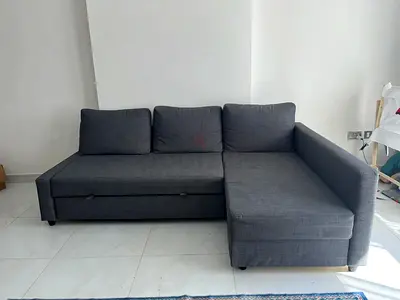 Comfortable Grey L-Shaped Sofa Bed with Chaise Lounge