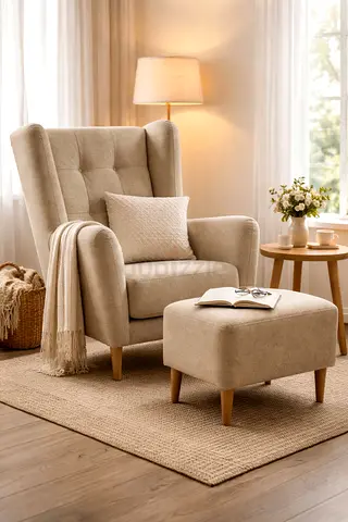 Beige Wingback Armchair - Brand New