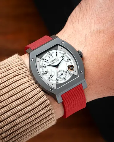 F.P. Journe Élégante watch with a red rubber strap
