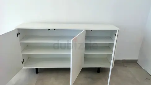 White 3-Door Low Storage Cabinet / Sideboard - Good Condition