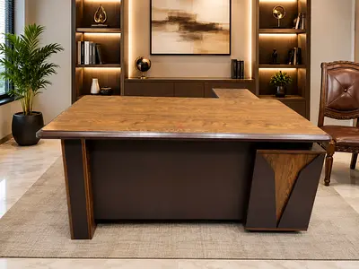Premium Quality Large L-shaped Executive Wooden Office Desk with Storage Cabinet