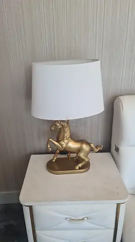 Gold Horse Table Lamp with White Shade - Decorative Bedside Lamp