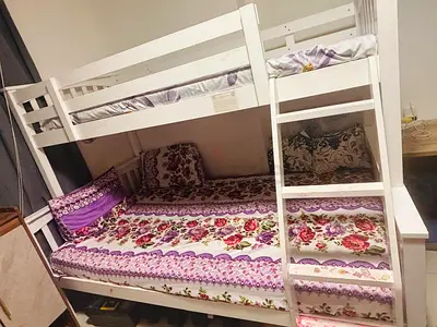 Solid White Wooden Bunk Bed - Twin over Full, Good Condition