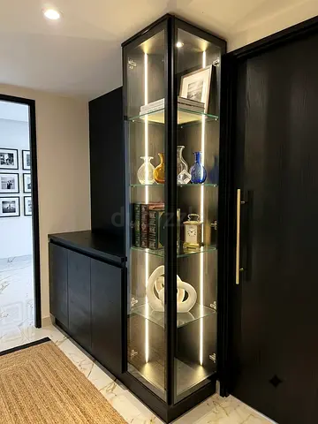 Black Glass Display Cabinet with LED Lighting - Tall Curio Cabinet