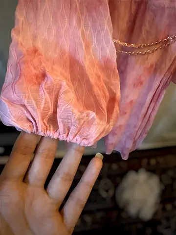 Pink textured long-sleeve women's blouse, gently used