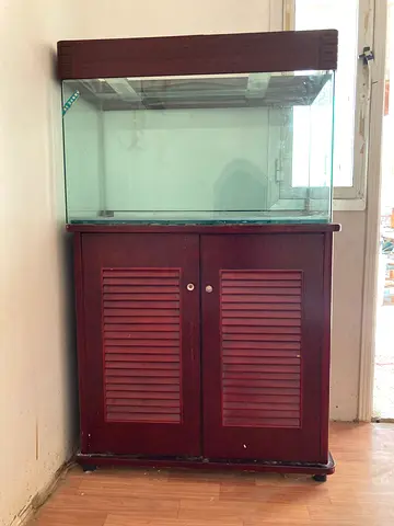 Used Large Glass Aquarium with Wooden Cabinet Stand 90x45x60cm