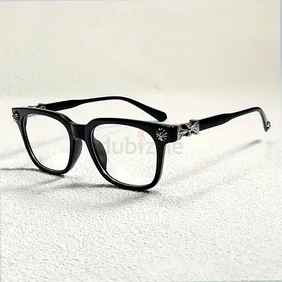 Chromehearts Mastercopy Black Designer-style Clear Lens Glasses with Silver Cross Details