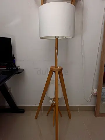 Modern Wooden Tripod Floor Lamp with White Shade