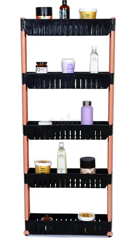 Slim 5-Tier Plastic Storage Rack - Black & Beige