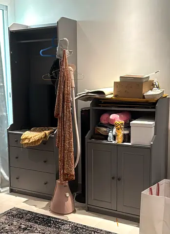Grey wooden wardrobe and cabinet set - good condition 3 for the price of 1
