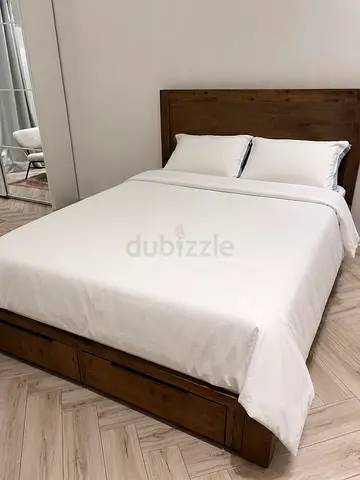 Home Center Solid Wood Queen Bed Frame with Headboard and Storage Drawers