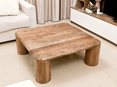 Modern Square Solid Wood Coffee Table with Rounded Edges