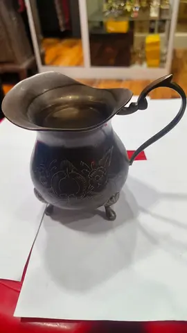 Vintage Decorative Metal Creamer Jug with Engraved Floral Design 12x12cm