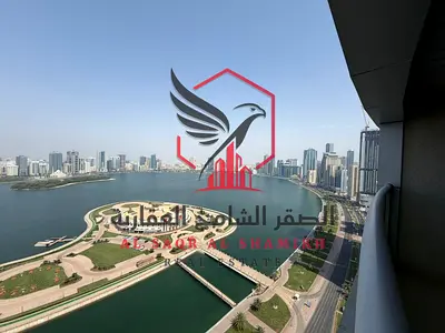 Direct sea view, one month lease + free parking, larger 3-bedroom apartment with living room, built-in wardrobes, balcony, and maid's room for rent in