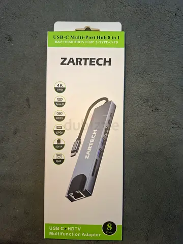 Zartech USB-C 8-in-1 Multiport Hub — HDMI, Ethernet, USB, SD Card Reader