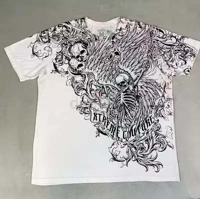 White Graphic Skull & Wings T‑Shirt, Size XL