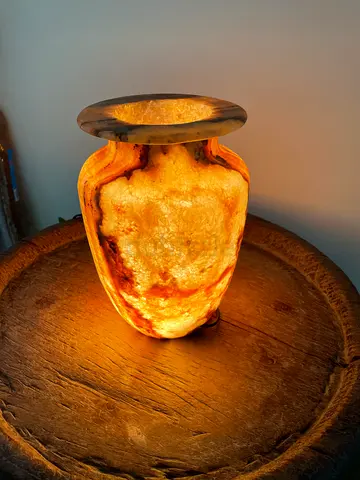 Vintage Hand Carved Egyptian Alabaster Lamp Vase