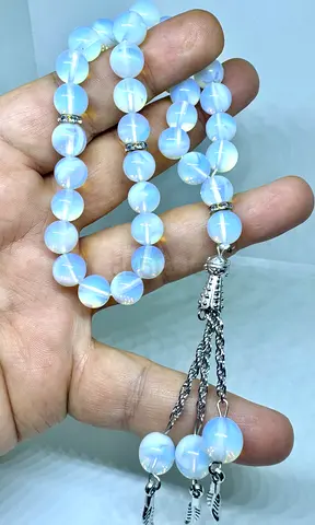 Opalite (Moonstone-like) Beaded Tasbih / Prayer Beads with Silver Tassel