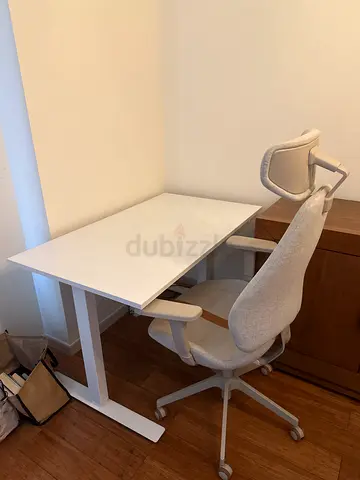 White Study Desk with Ergonomic Office Chair - Good Condition