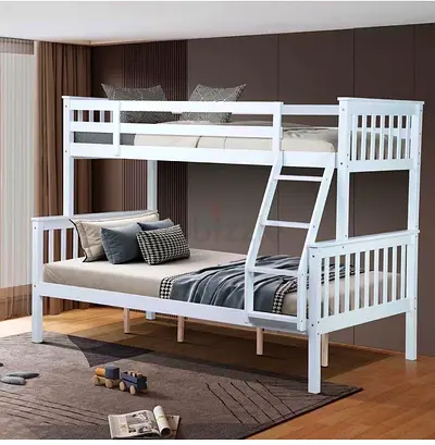 White Wooden Bunk Bed with Side Ladder - Full over Twin (Good Condition)