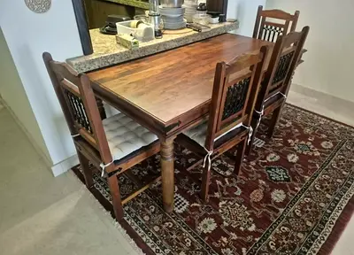 Antique Wooden Dining Table With 4 Chairs