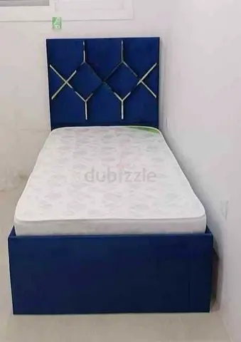 Single bed frame with mattress - navy blue, good condition
