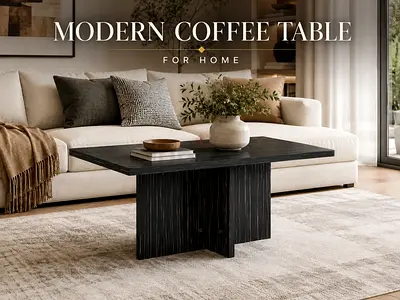 Modern Black Gold Oak Coffee Table – Stylish Center Table for Home