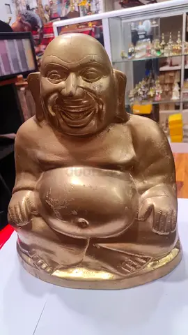 Brass Laughing Buddha Statue - Medium Sized Decorative Figurine 30cm height