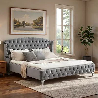 Gray chesterfield king size bed frame