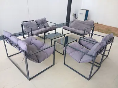 Outdoor 6-Seater Metal Frame Sofa Set with Cushions