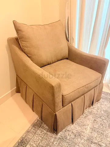 Custom made Brown Single Armchair with Pleated Skirt - Brand new. 80Wx90Dx90H cms