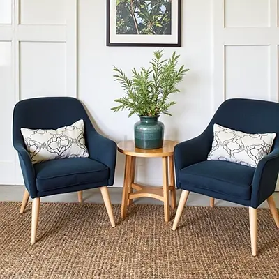 Pair of Mid-Century Modern Navy Accent Chairs with Cushions