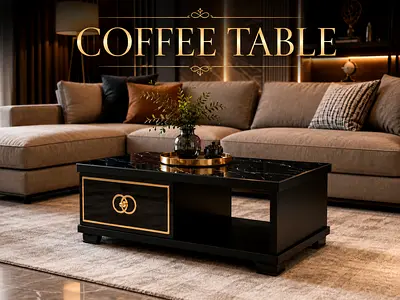Modern Black Coffee Table with 2 Drawers – Living Room Center Table